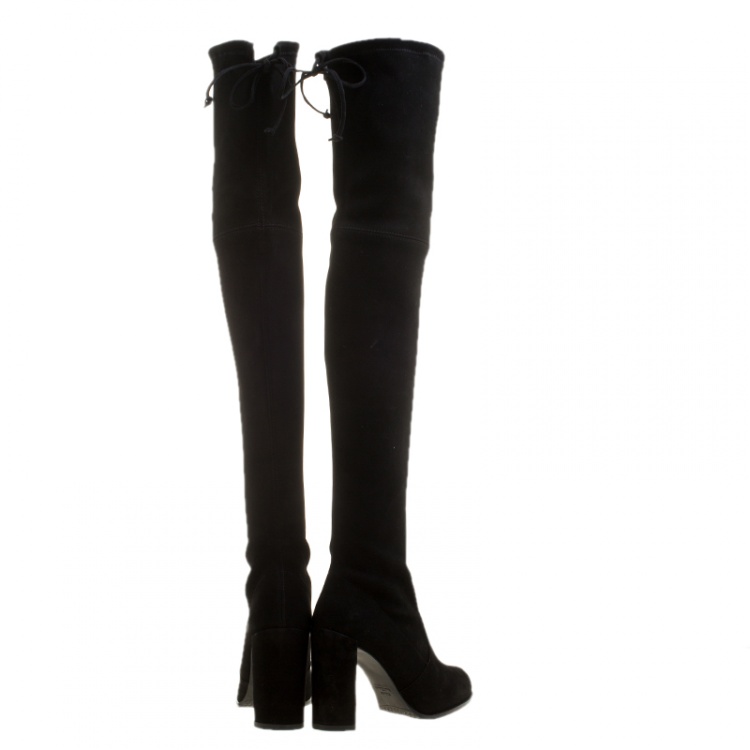 Pre Owned Stuart Weitzman Black Suede Hiline Over the Knee Boots Size 36.5