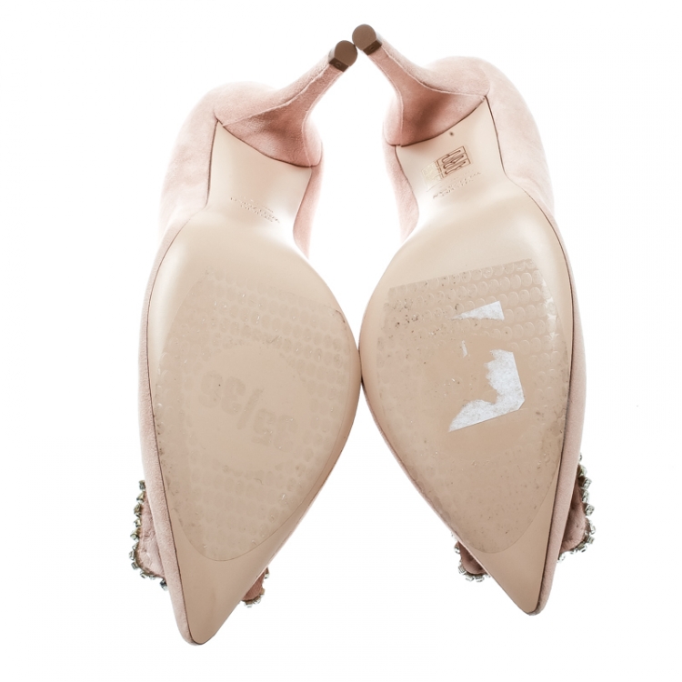 Pre Owned Stuart Weitzman Blush Pink Suede Crystal Embellished Pointed Toe Pumps Size 39
