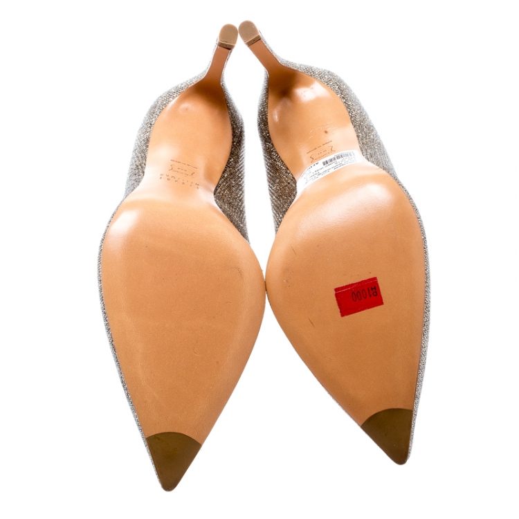 Pre Owned Stuart Weitzman Metallic Gold Glitter Pointed Toe Pumps Size 37.5