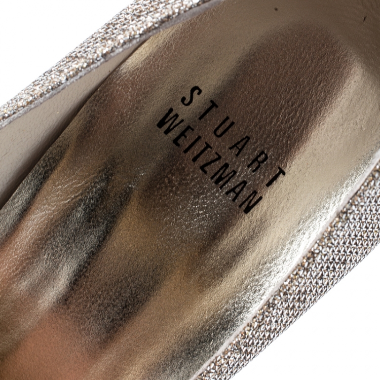 Pre Owned Stuart Weitzman Metallic Gold Glitter Pointed Toe Pumps Size 37.5