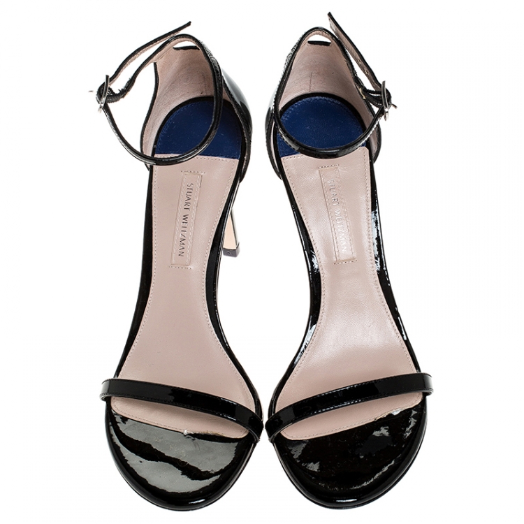 Pre Owned Stuart Weitzman Black Patent Leather Ankle Strap Size 37