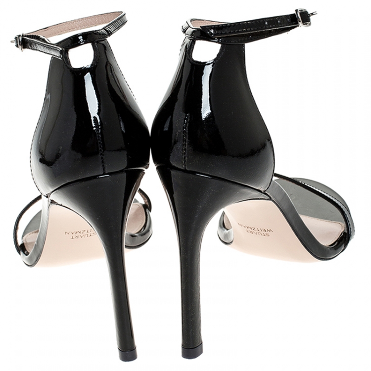 Pre Owned Stuart Weitzman Black Patent Leather Ankle Strap Size 37