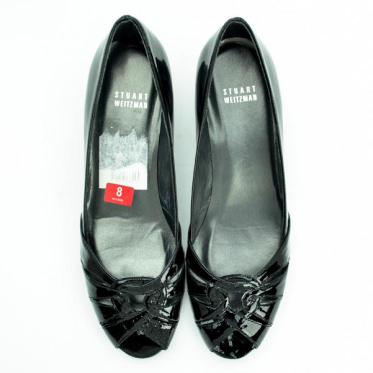 Pre Owned Stuart Weitzman Black Patent Aniline Wedges Pumps Size 38.5
