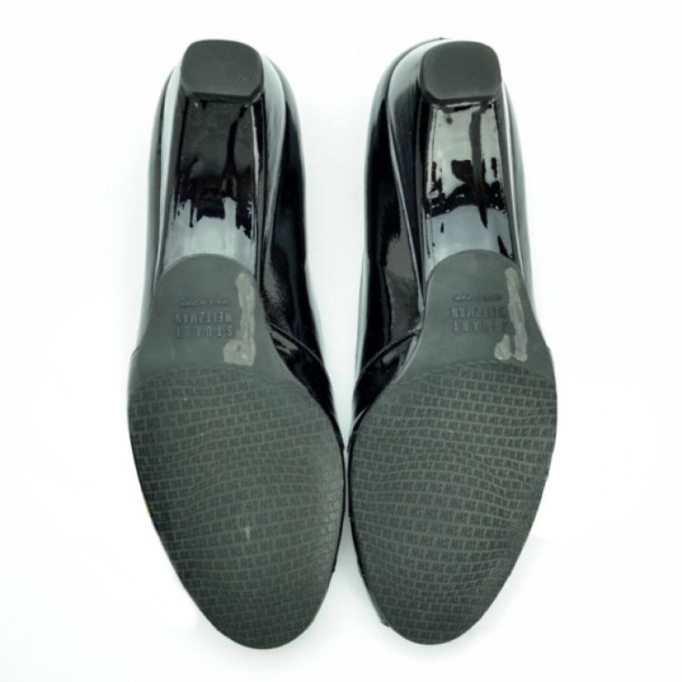 Pre Owned Stuart Weitzman Black Patent Aniline Wedges Pumps Size 38.5