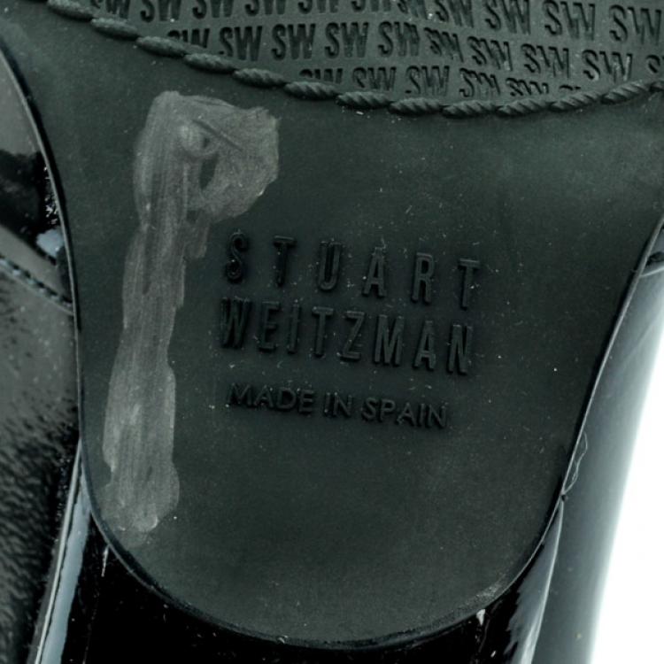 Pre Owned Stuart Weitzman Black Patent Aniline Wedges Pumps Size 38.5