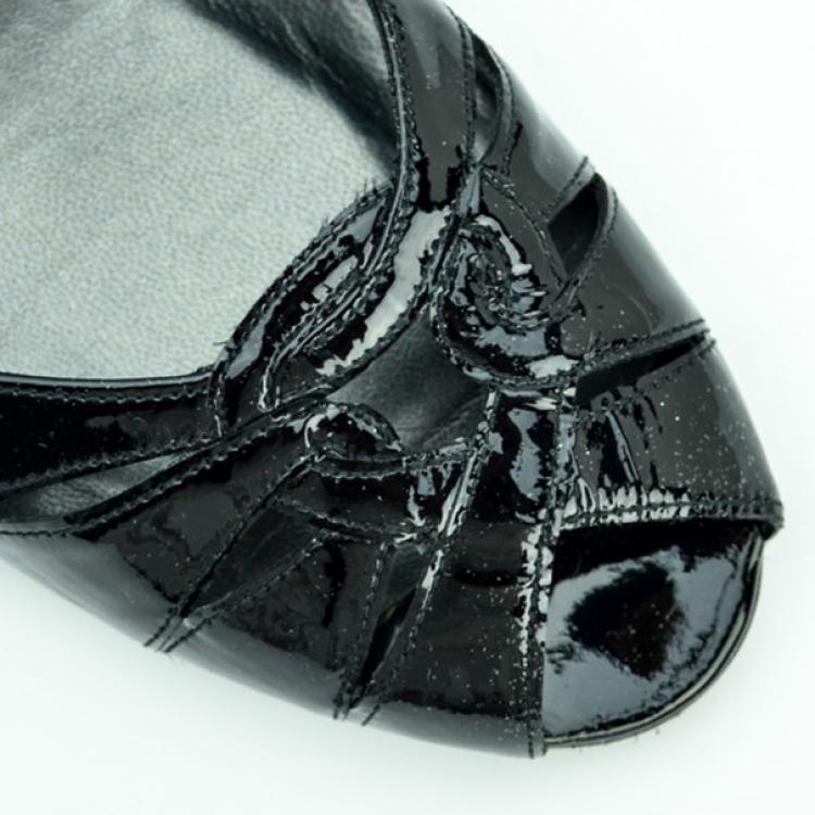 Pre Owned Stuart Weitzman Black Patent Aniline Wedges Pumps Size 38.5