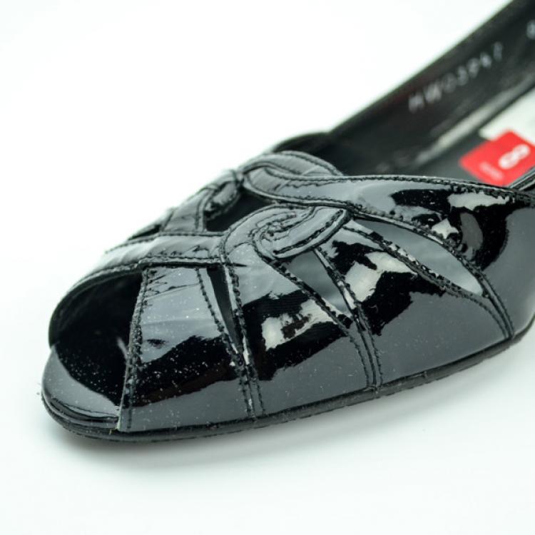 Pre Owned Stuart Weitzman Black Patent Aniline Wedges Pumps Size 38.5