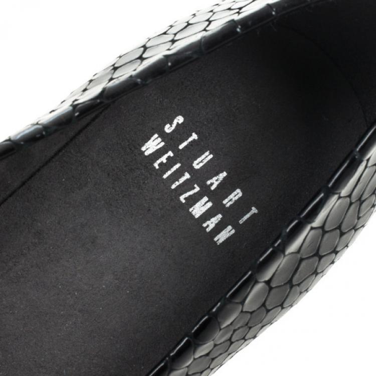 Pre Owned Stuart Weitzman Black Python Embossed Caring Wedges Size 36.5
