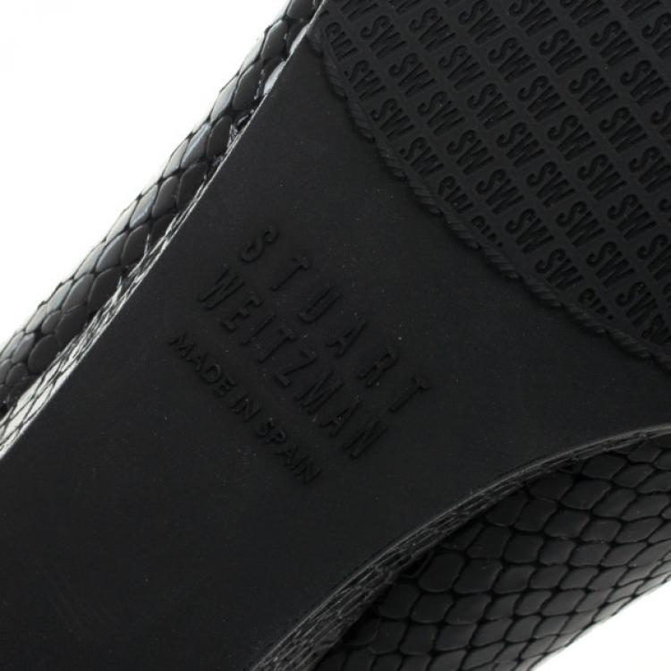 Pre Owned Stuart Weitzman Black Python Embossed Caring Wedges Size 36.5