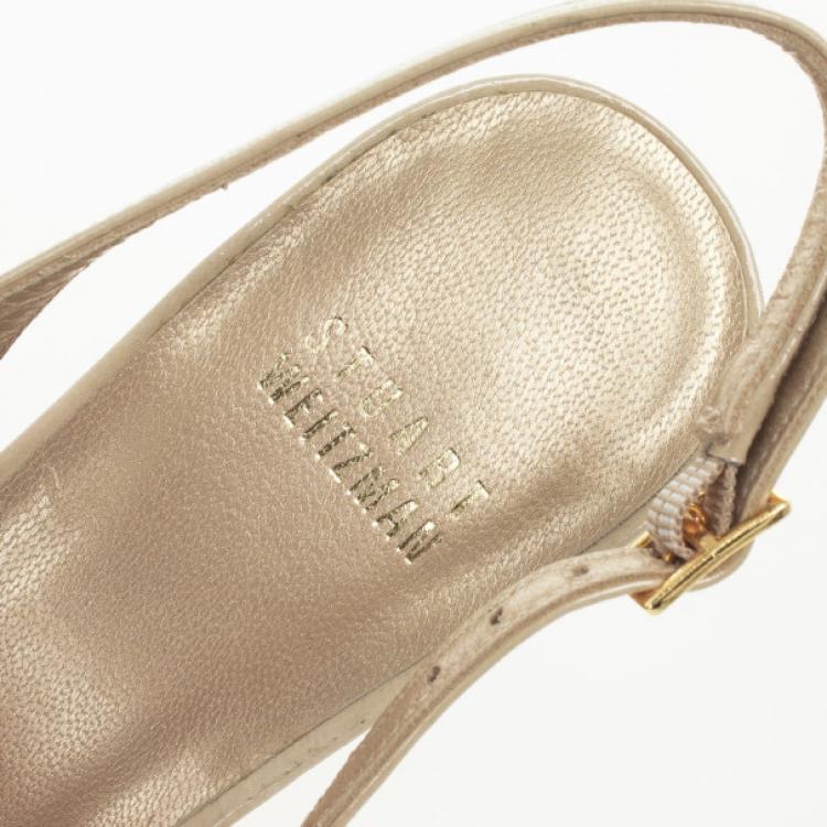 Pre Owned Stuart Weitzman Nude Patent Peekaboo Slingback Sandals Size 37