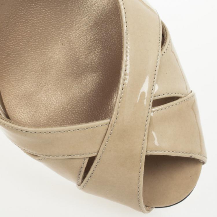 Pre Owned Stuart Weitzman Nude Patent Peekaboo Slingback Sandals Size 37