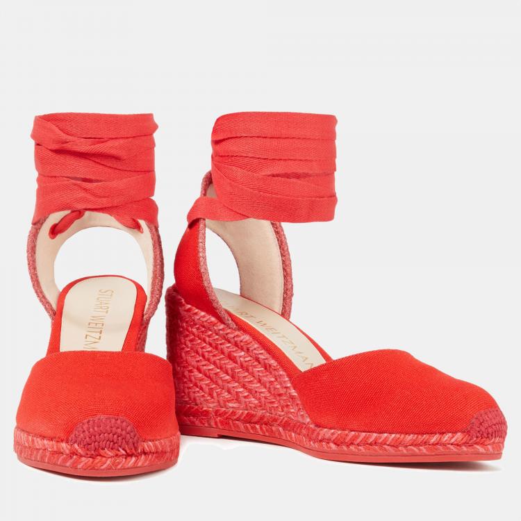 Pre Owned Stuart Weitzman Canvas Wedge Espadrilles 39