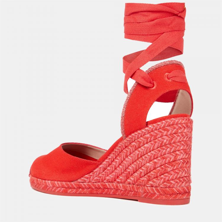 Pre Owned Stuart Weitzman Canvas Wedge Espadrilles 39