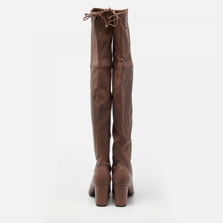 Pre Owned Stuart Weitzman Brown Leather Over The Knee Length Pointed Toe Boots Size 40