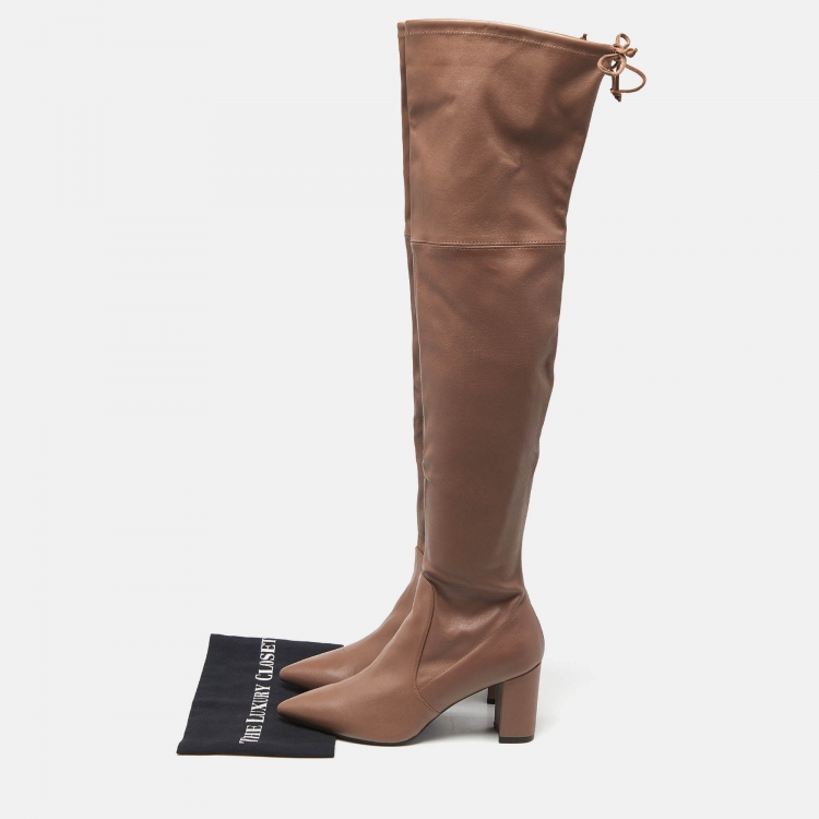 Pre Owned Stuart Weitzman Brown Leather Over The Knee Length Pointed Toe Boots Size 40