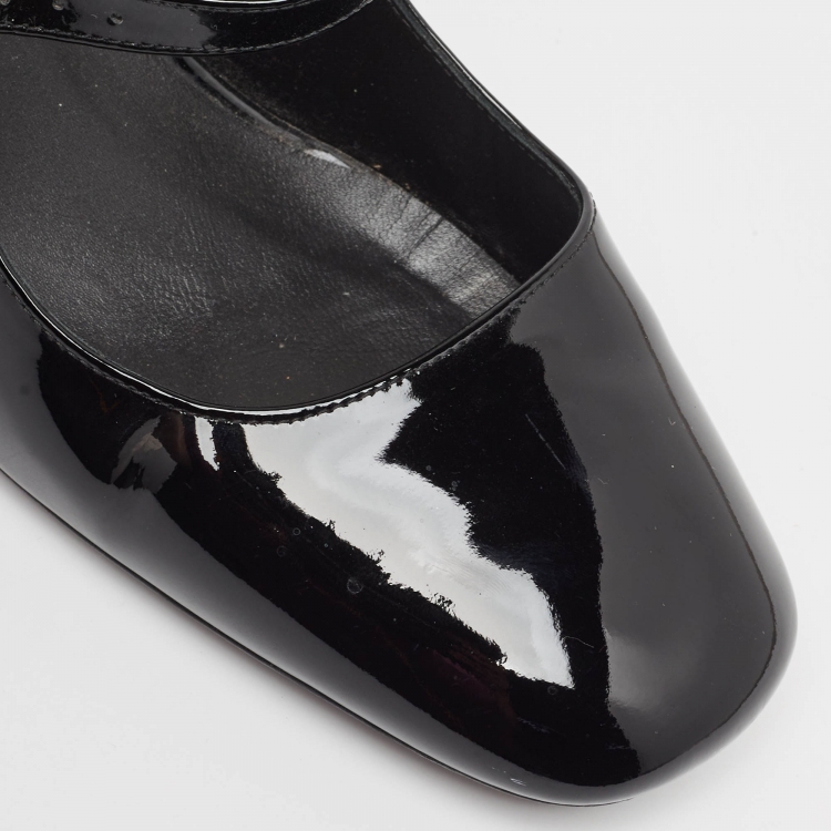 Pre Owned Stuart Weitzman Black Patent Mary Jane Block Heel Pumps Size 42