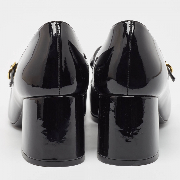 Pre Owned Stuart Weitzman Black Patent Mary Jane Block Heel Pumps Size 42