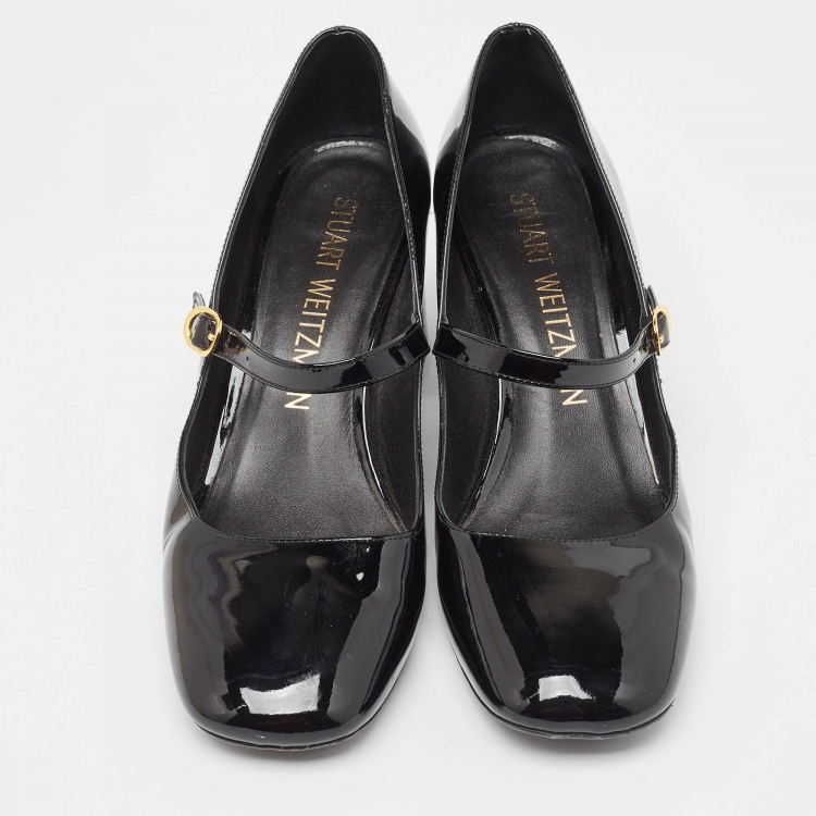 Pre Owned Stuart Weitzman Black Patent Mary Jane Block Heel Pumps Size 42