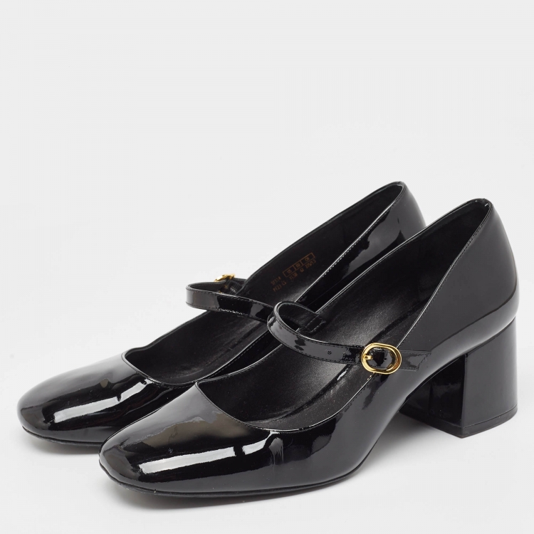 Pre Owned Stuart Weitzman Black Patent Mary Jane Block Heel Pumps Size 42