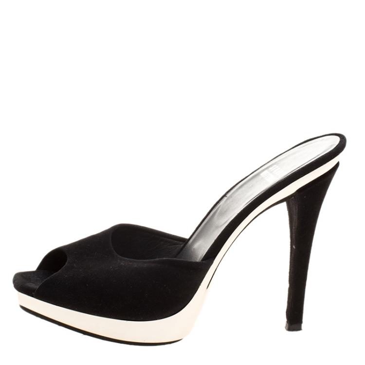 Pre Owned Stuart Weitzman Black Suede Damsel Platform Slide Sandals Size 37