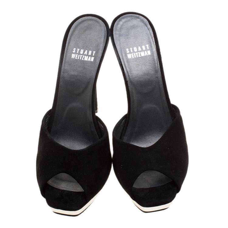 Pre Owned Stuart Weitzman Black Suede Damsel Platform Slide Sandals Size 37