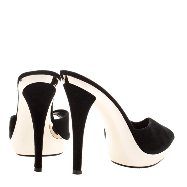 Pre Owned Stuart Weitzman Black Suede Damsel Platform Slide Sandals Size 37