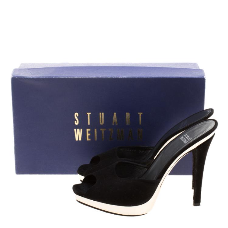 Pre Owned Stuart Weitzman Black Suede Damsel Platform Slide Sandals Size 37