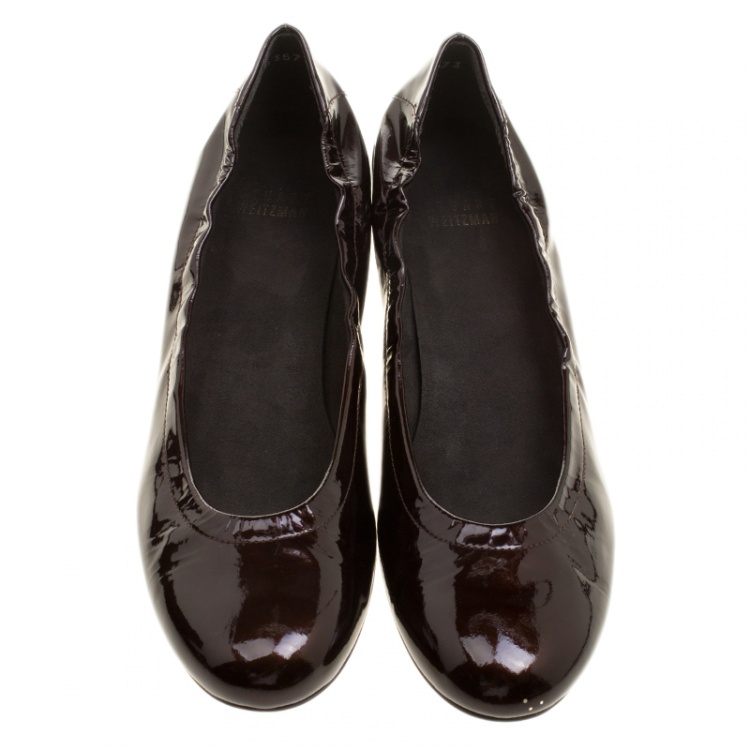 Pre Owned Stuart Weitzman Brown Patent Leather Scrunch Pumps Size 39.5