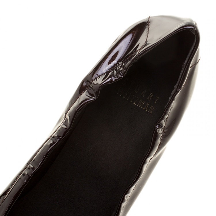 Pre Owned Stuart Weitzman Brown Patent Leather Scrunch Pumps Size 39.5