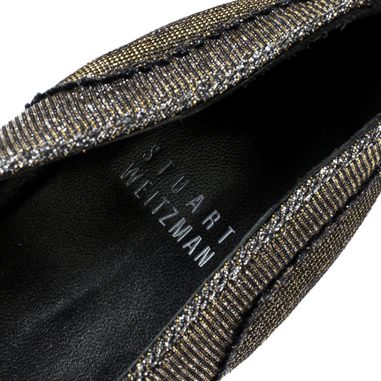 Pre Owned Stuart Weitzman Silver Glitters Tassel Smoking Slipper Size 37