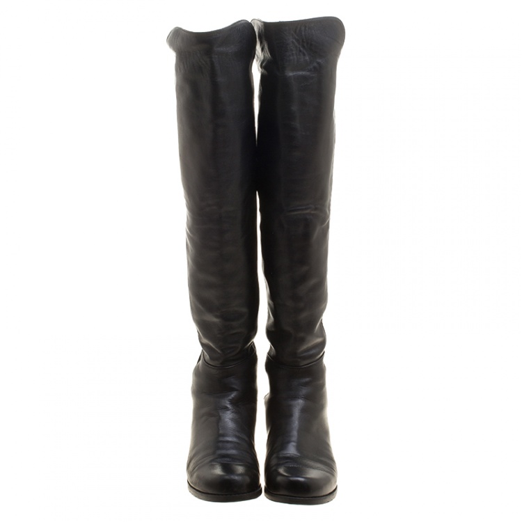 Pre Owned Stuart Weitzman Black Leather The Reserve Knee High Boots Size 38