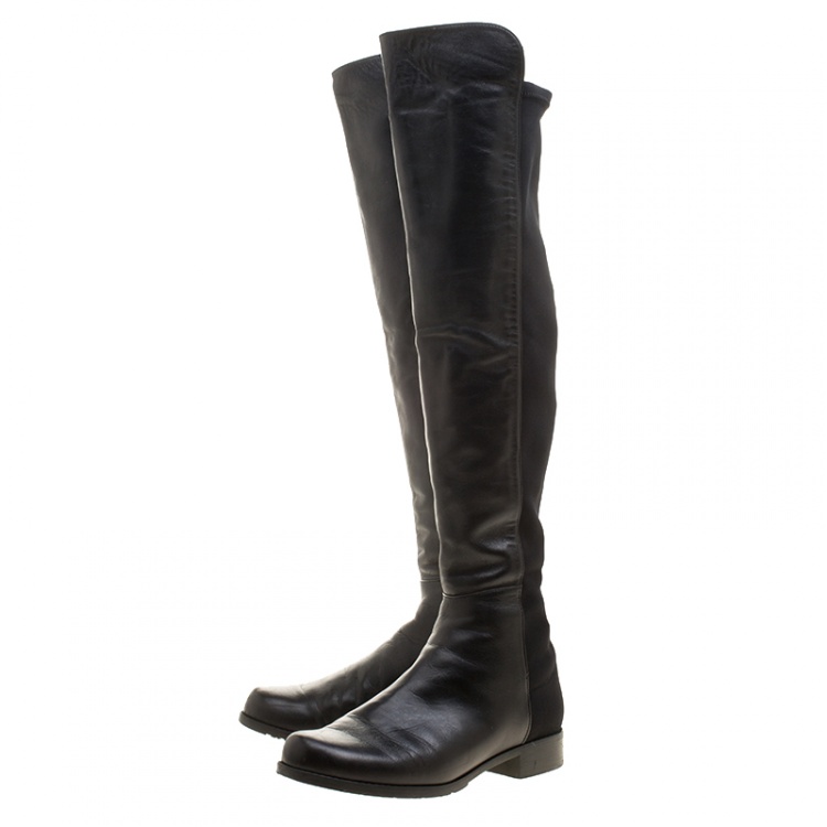 Pre Owned Stuart Weitzman Black Leather The Reserve Knee High Boots Size 38