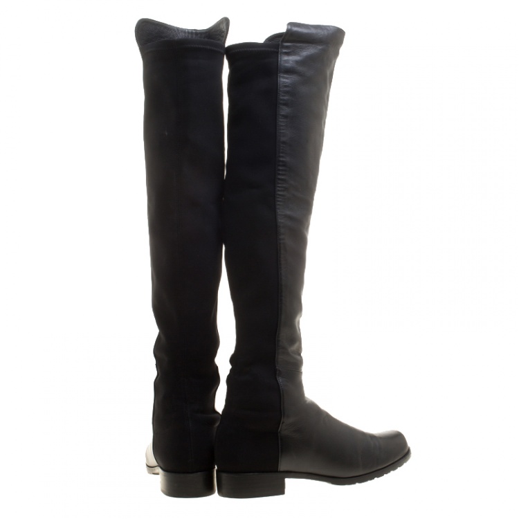 Pre Owned Stuart Weitzman Black Leather The Reserve Knee High Boots Size 38