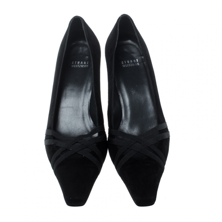Pre Owned Stuart Weitzman Black Suede Cross Strap Pumps Size 41.5
