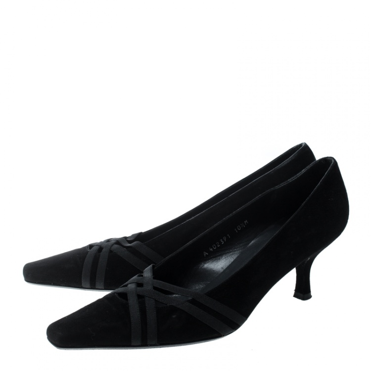 Pre Owned Stuart Weitzman Black Suede Cross Strap Pumps Size 41.5