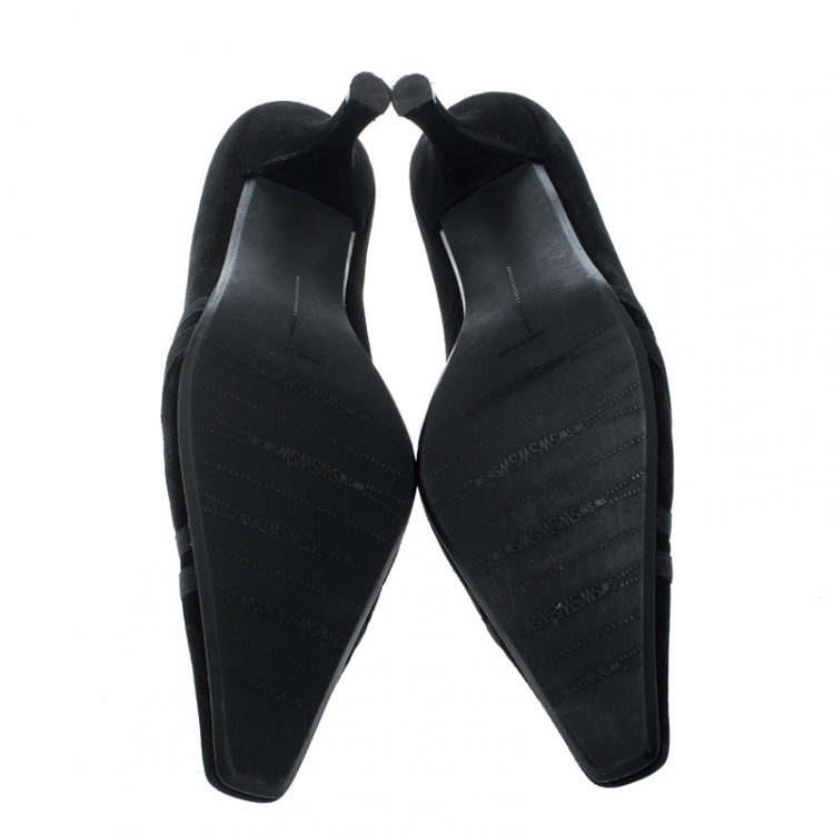 Pre Owned Stuart Weitzman Black Suede Cross Strap Pumps Size 41.5