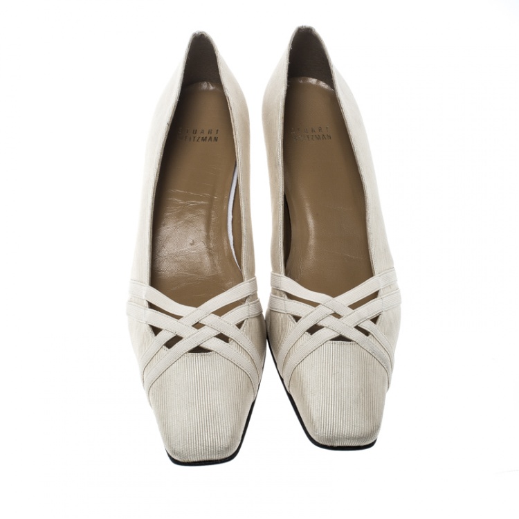 Pre Owned Stuart Weitzman Beige Fabric Cross Strap Pumps Size 42