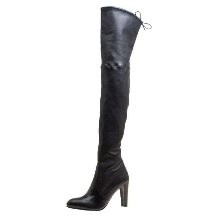Stuart Weitzman Black Leather Highland Thigh High Boots Size 41.5 ...
