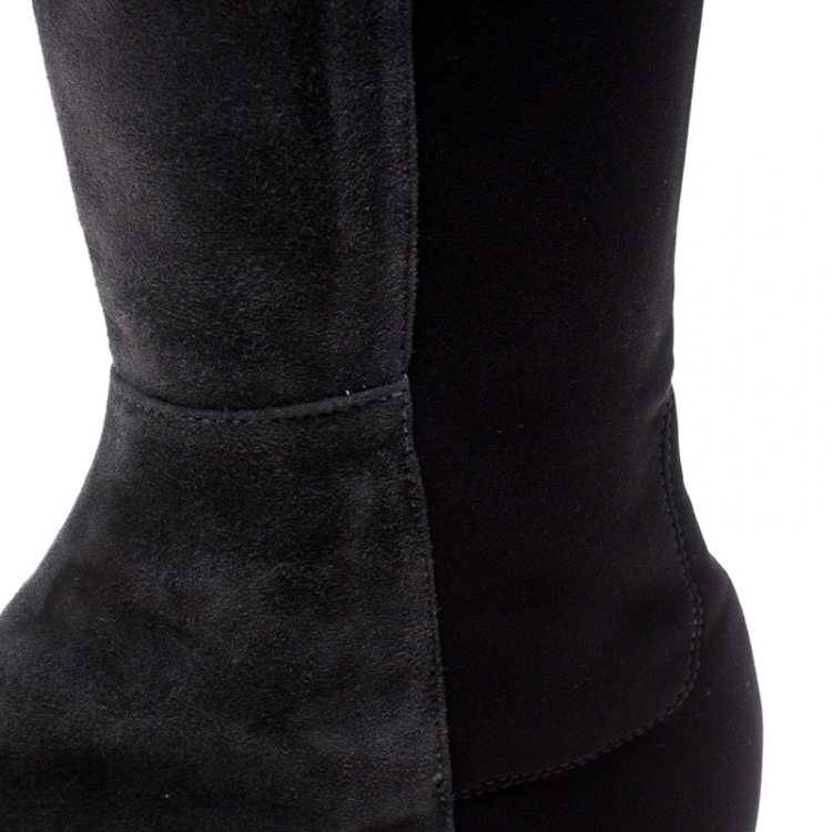 Pre Owned Stuart Weitzman Grey/Black Suede and Fabric 50:50 Knee High Boots Size 37