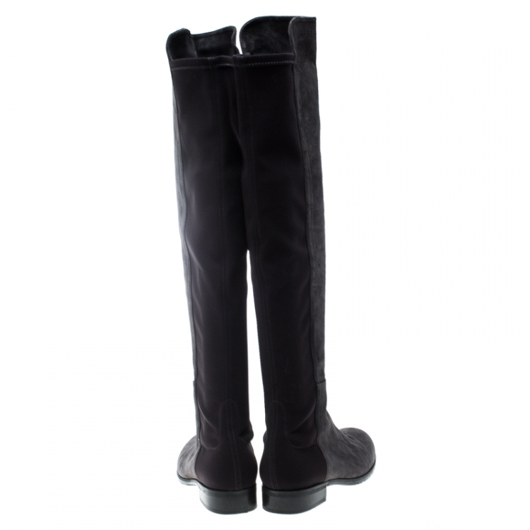 Pre Owned Stuart Weitzman Grey/Black Suede and Fabric 50:50 Knee High Boots Size 37