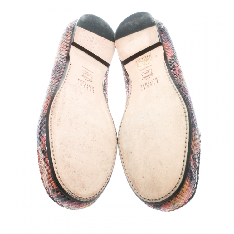 Pre Owned Stuart Weitzman Multicolor Python Embossed Leather Tassel Detail Loafers Size 38.5