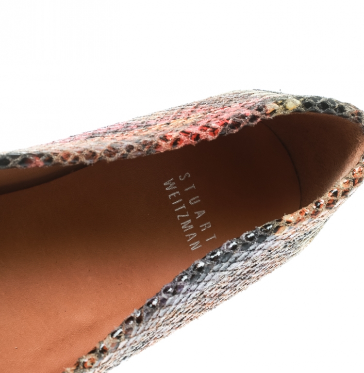 Pre Owned Stuart Weitzman Multicolor Python Embossed Leather Tassel Detail Loafers Size 38.5