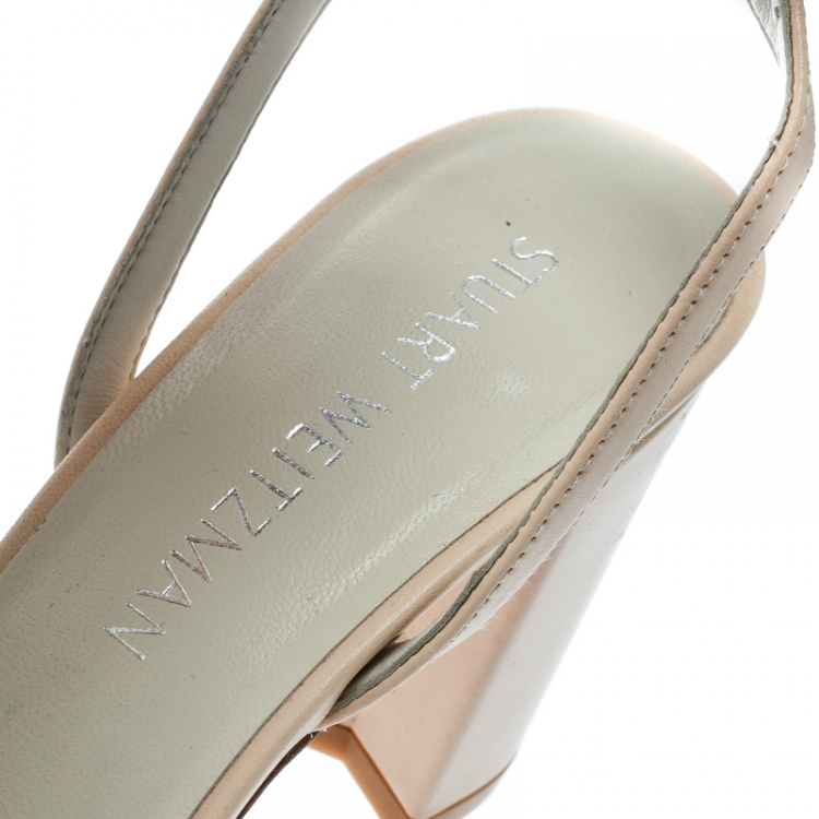 مملوكة مسبقًا Stuart Weitzman Beige Leather Chain Reaction Ankle Strap Sandals Size 37.5