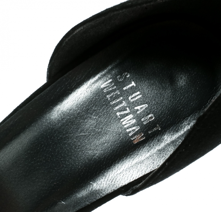 Pre Owned Stuart Weitzman Black Suede Fur Pom Pom D'orsay Pumps Size 37.5