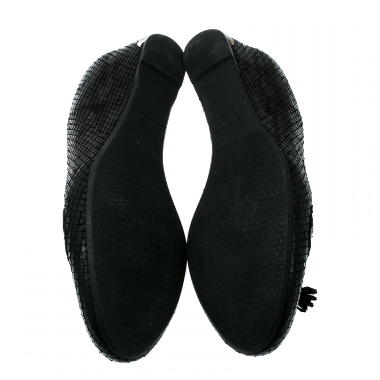 Pre Owned Stuart Weitzman Black Python Embossed Leather Wedge Tassel Detail Loafers Pumps Size 41