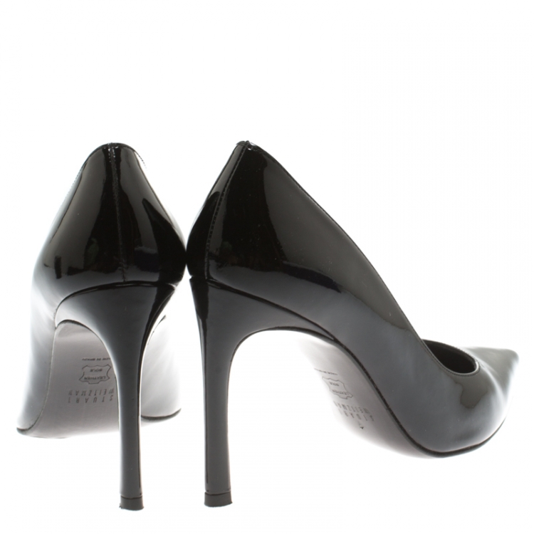 Pre Owned Stuart Weitzman Black Patent Leather Heist Pointed Toe Pumps Size 38