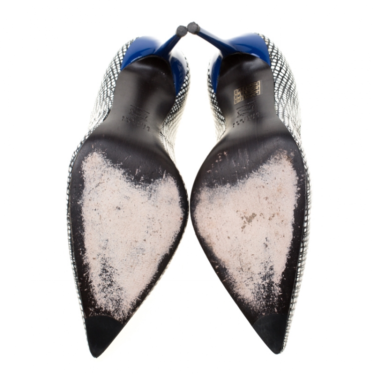 Pre Owned Stuart Weitzman Monochrome Abstract Print Leather Pointed Toe Pumps Size 40