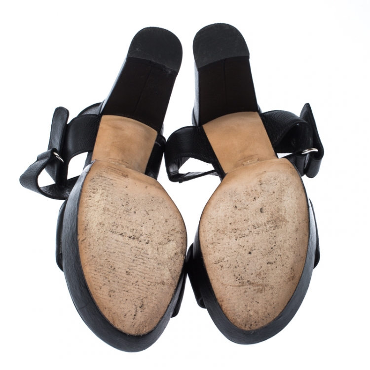 Pre Owned Stuart Weitzman Black Leather Causeway City Platform Sandals Size 37.5