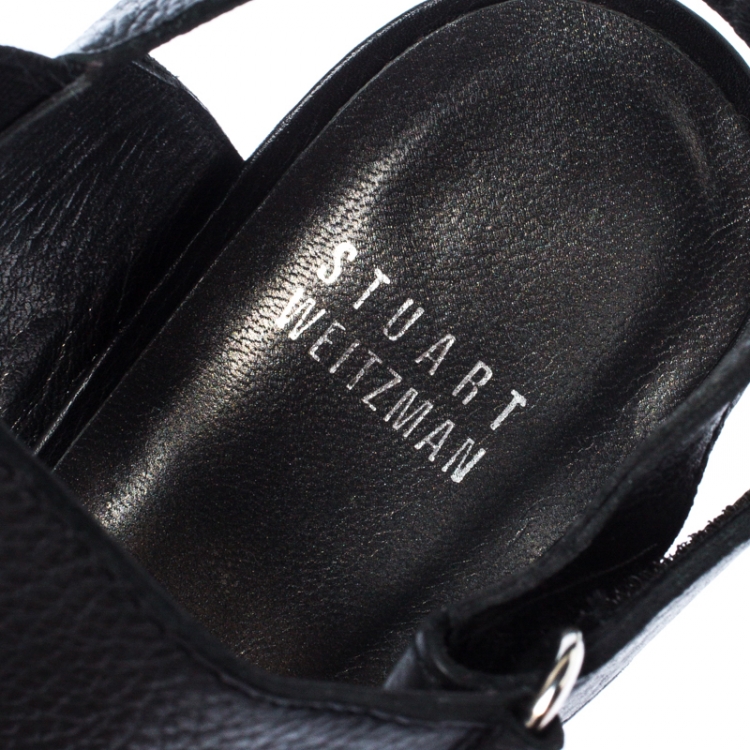 Pre Owned Stuart Weitzman Black Leather Causeway City Platform Sandals Size 37.5