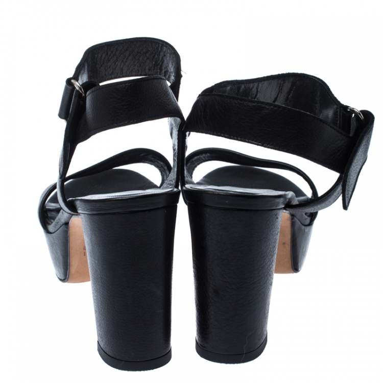 Pre Owned Stuart Weitzman Black Leather Causeway City Platform Sandals Size 37.5